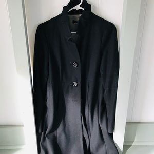 Black JCrew wool coat with ruffle collar